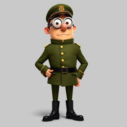 Gru from Despicable Me wearing an Italian military uniform, showcasing his tall and slender figure