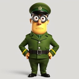 Gru from Despicable Me wearing a green military uniform