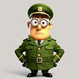 Gru from Despicable Me wearing a green military uniform