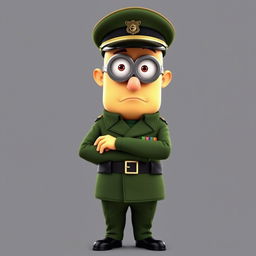 Gru from Despicable Me wearing a green military uniform