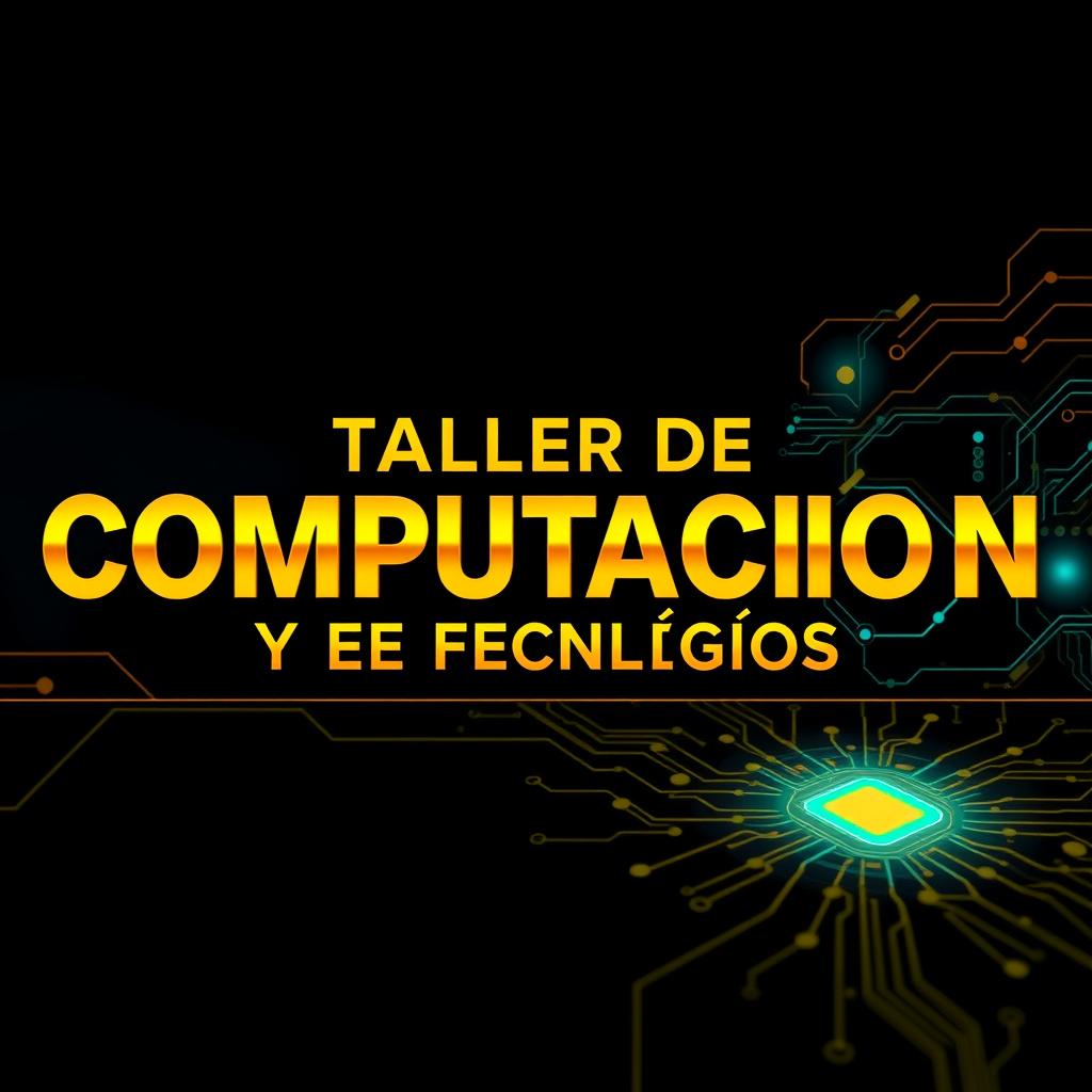 A horizontal banner promoting a 'Taller de Computación y de Fondos Tecnológicos', featuring bold golden letters for the text