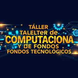 A horizontal banner promoting a 'Taller de Computación y de Fondos Tecnológicos', featuring bold golden letters for the text