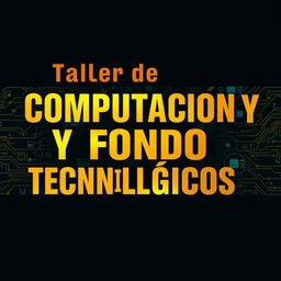 A horizontal banner promoting a 'Taller de Computación y de Fondos Tecnológicos', featuring bold golden letters for the text