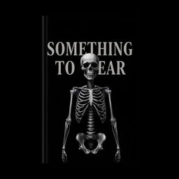Book cover design for 'Something to Fear', featuring all black letters and a detailed skeleton at the center