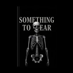 Book cover design for 'Something to Fear', featuring all black letters and a detailed skeleton at the center