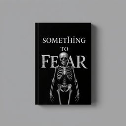 Book cover design for 'Something to Fear', featuring all black letters and a detailed skeleton at the center