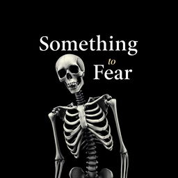 Book cover design for 'Something to Fear', featuring all black letters and a detailed skeleton