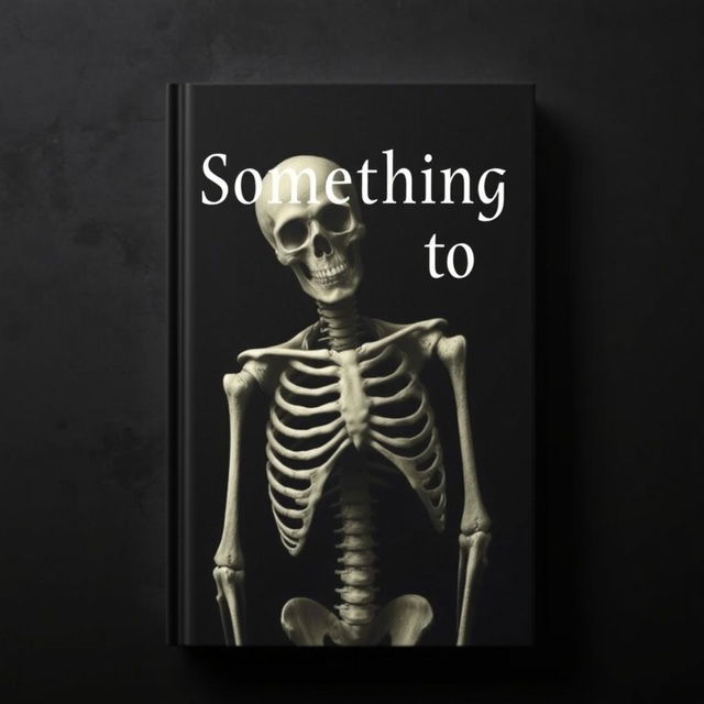 Book cover design for 'Something to Fear', featuring all black letters and a detailed skeleton