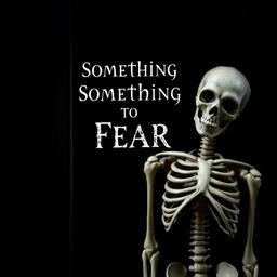 Book cover design for 'Something to Fear', featuring all black letters and a detailed skeleton