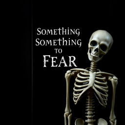 Book cover design for 'Something to Fear', featuring all black letters and a detailed skeleton