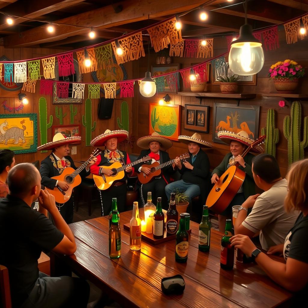 A lively evening scene at a traditional Mexican cantina