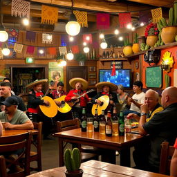 A lively evening scene at a traditional Mexican cantina