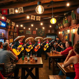 A lively evening scene at a traditional Mexican cantina