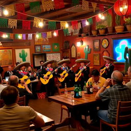 A lively evening scene at a traditional Mexican cantina