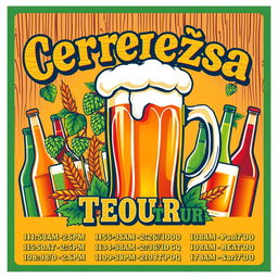 A vibrant and eye-catching beer tour poster featuring a large, foaming beer mug at the center