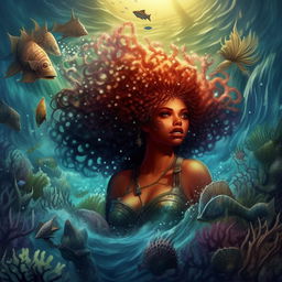 Adapt the vibrant book cover to incorporate an undersea portion at the bottom half, depicting majestic mermaids swimming amidst vibrant corals and curious sea creatures under the tumultuous waves of the battle above.