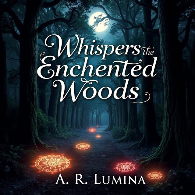 A captivating book cover showcasing a mystical forest with towering ancient trees