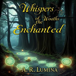 A captivating book cover showcasing a mystical forest with towering ancient trees