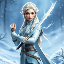 A majestic depiction of Elsa reimagined as a wonder eladrin fencer