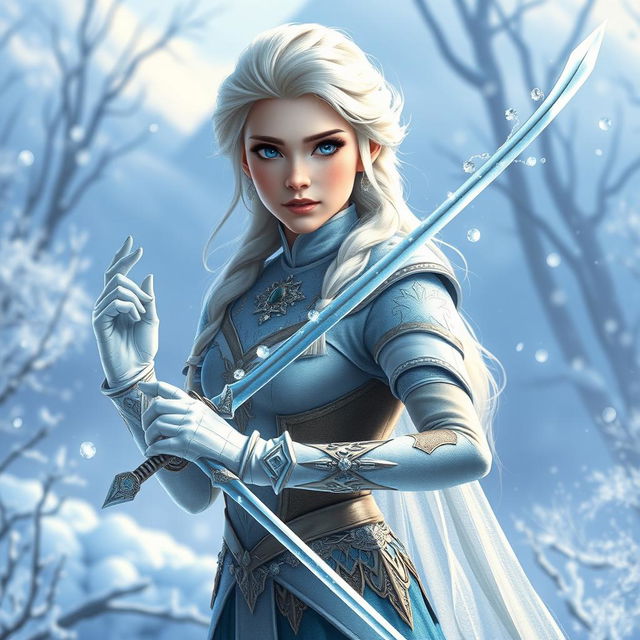 A majestic depiction of Elsa reimagined as a wonder eladrin fencer