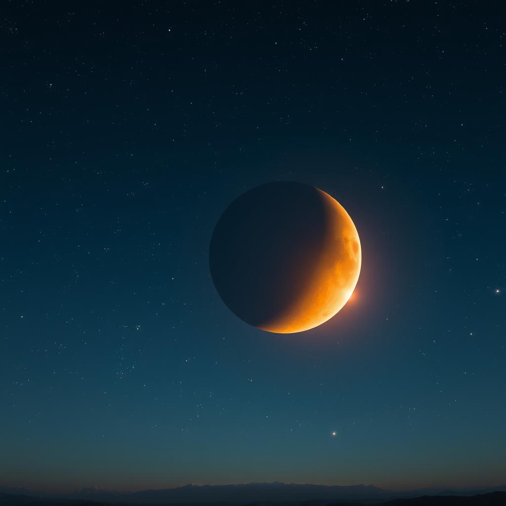 A captivating scene of a lunar eclipse in progress, with the moon partially shadowed creating a mesmerizing display of celestial beauty