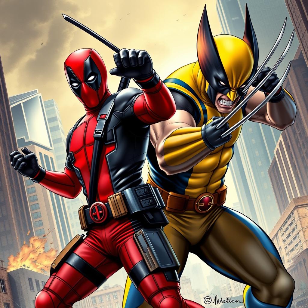 Deadpool and Wolverine in an action-packed movie poster