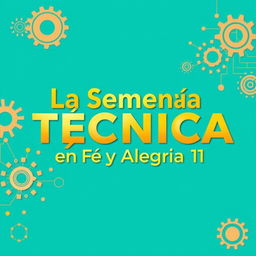 A horizontal banner promoting 'La Semana Técnica en Fe y Alegría 11', featuring golden lettering for the text