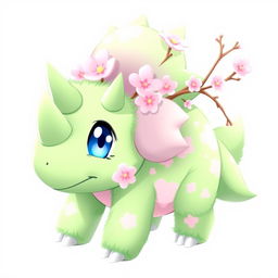 A grass-type Pokémon resembling a baby triceratops