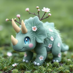 A grass-type Pokémon resembling a baby triceratops