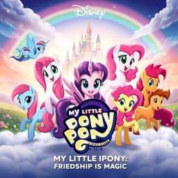 A captivating Disney movie poster for the remake of "My Little Pony: Friendship Is Magic," capturing the whimsical essence of the beloved series