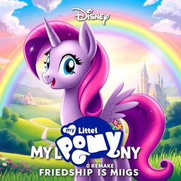 A Disney poster for the remake of "My Little Pony: Friendship Is Magic," featuring the beloved character Twilight Sparkle in a prominent and enchanting pose