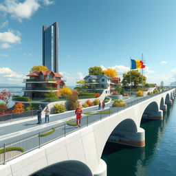 A mesmerizing architectural scene featuring a bionic-shaped bridge