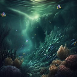 Modify the captivating book cover, adding a mystical underwater landscape at the lower half where elegant mermaids are swimming among the corals and marine life beneath the turbulent ocean surface of the battle scene.