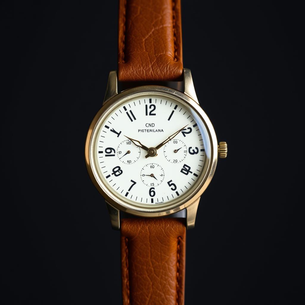 A vintage wristwatch with a white dial and a brown strap, appealing to a young audience