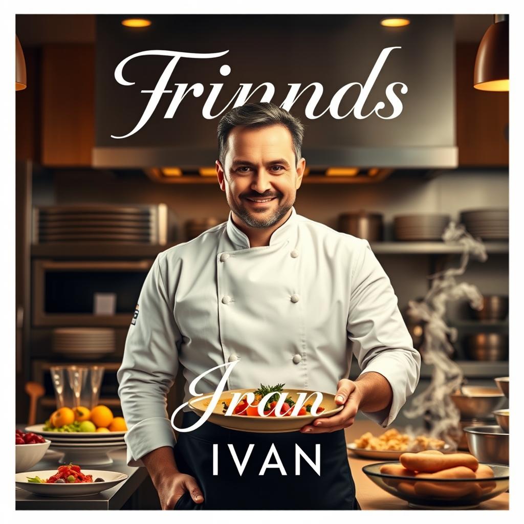 a modern series poster featuring the character Ivan, styled as a charismatic and confident gourmet chef