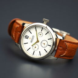 A vintage wristwatch with a white dial and a brown strap, appealing to a young audience