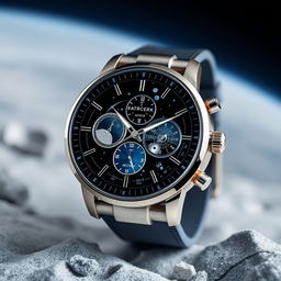 A wristwatch inspired by the Moonswatch, featuring an elegant watch with a stylish and modern design