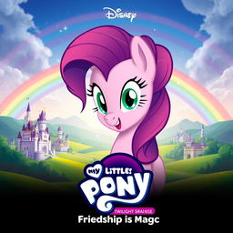 A captivating Disney-style poster for "My Little Pony: Friendship Is Magic" showcasing the character Twilight Sparkle at the center