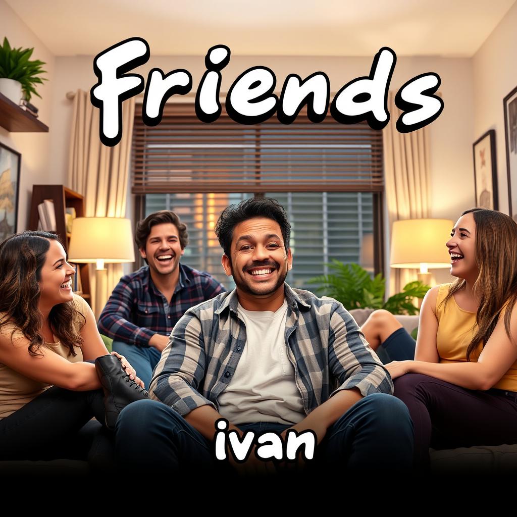 a series poster featuring the character Ivan, styled as a fun and charismatic individual among a group of friends