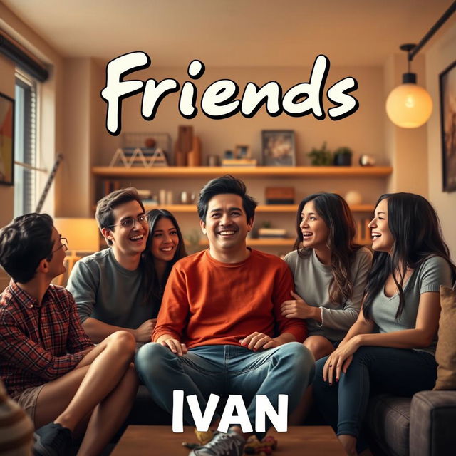 a series poster featuring the character Ivan, styled as a fun and charismatic individual among a group of friends