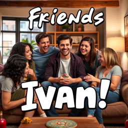 a series poster featuring the character Ivan, styled as a fun and charismatic individual among a group of friends