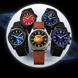 A collection of wristwatches designed for young men, inspired by the Moonswatch planets collection