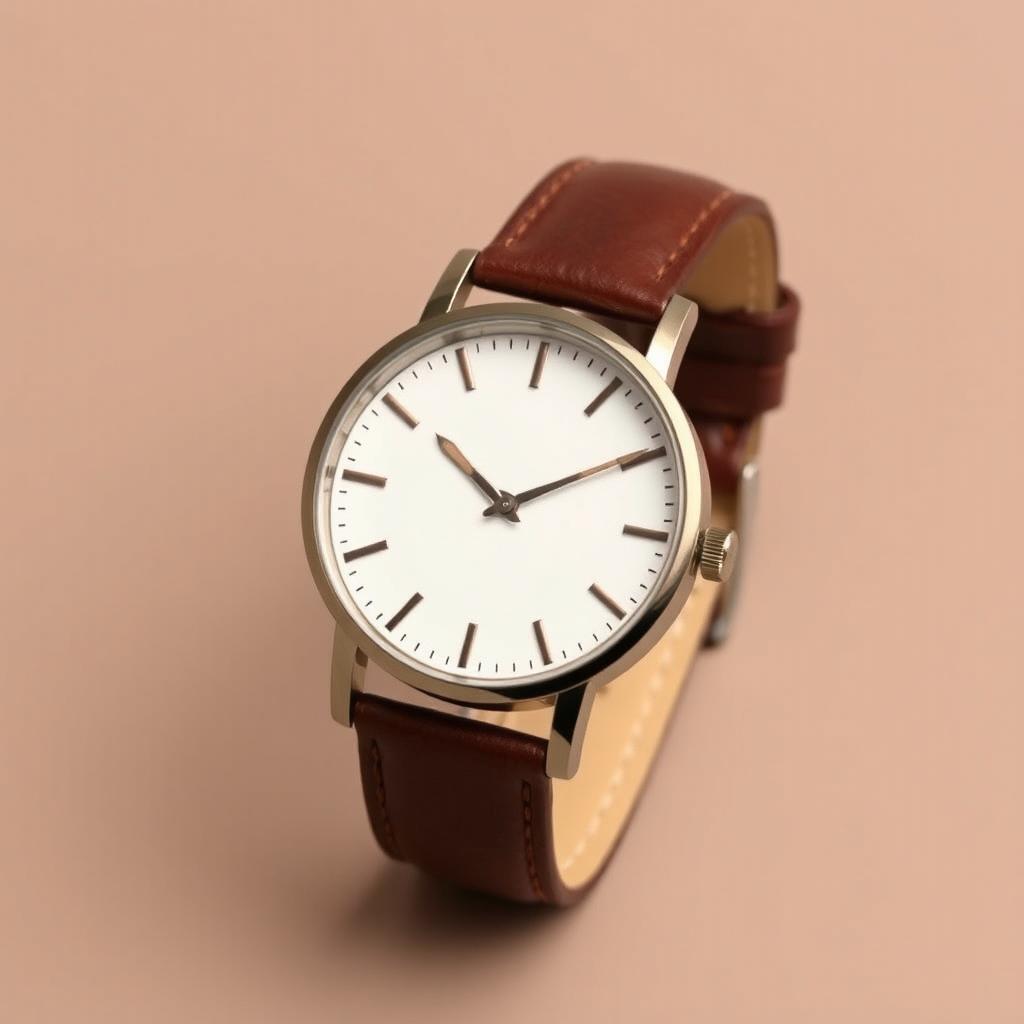 A minimalist brown quartz wristwatch designed for a young man