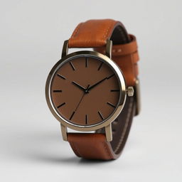 A minimalist brown quartz wristwatch designed for a young man