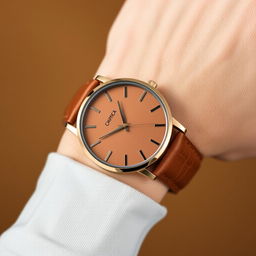 A minimalist brown quartz wristwatch designed for a young man