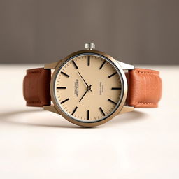 A minimalist brown quartz wristwatch designed for a young man