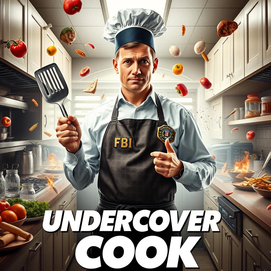 A thrilling and humorous movie poster for "Undercover Cook," showcasing the blend of comedy and action