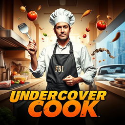 A thrilling and humorous movie poster for "Undercover Cook," showcasing the blend of comedy and action