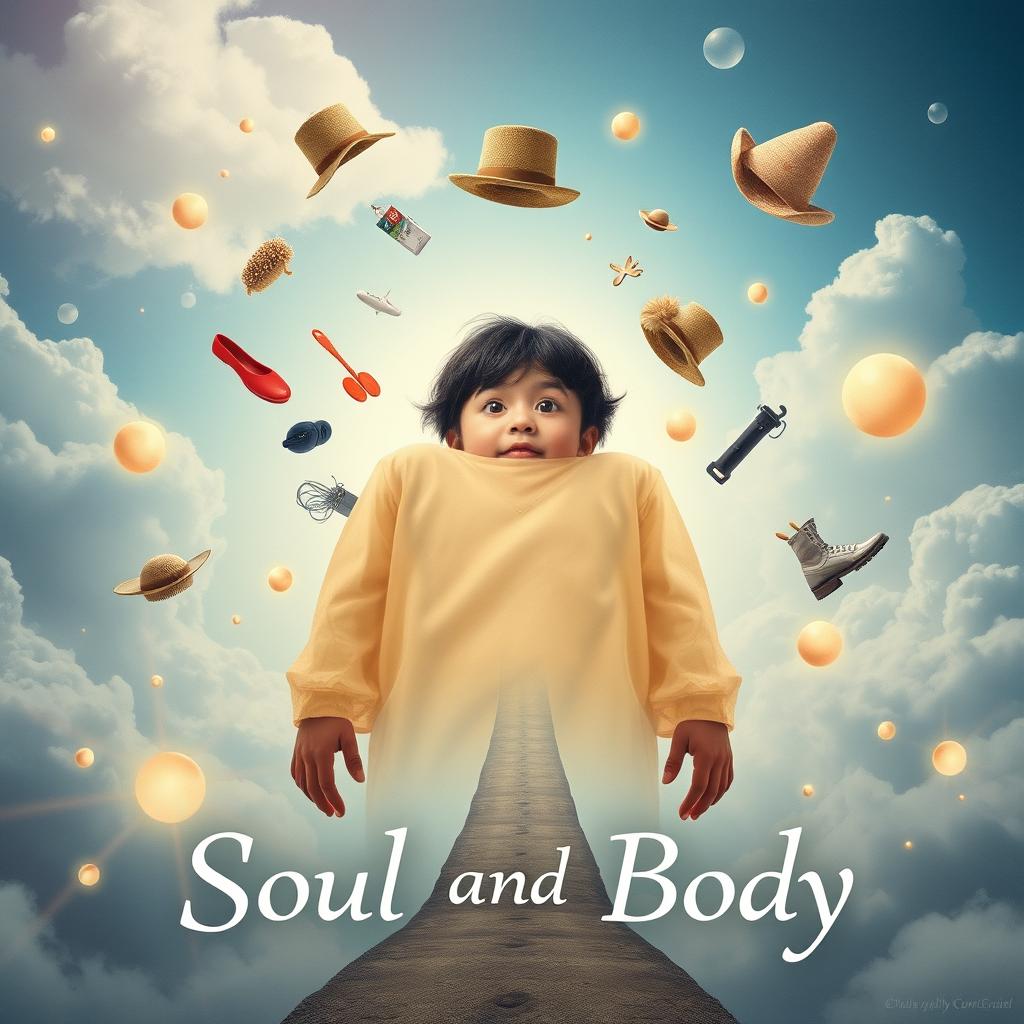 A compelling and whimsical movie poster for a comedy-drama film titled "Soul and Body," focusing on the theme of a deceased person navigating the soul world