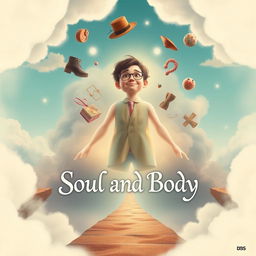 A compelling and whimsical movie poster for a comedy-drama film titled "Soul and Body," focusing on the theme of a deceased person navigating the soul world